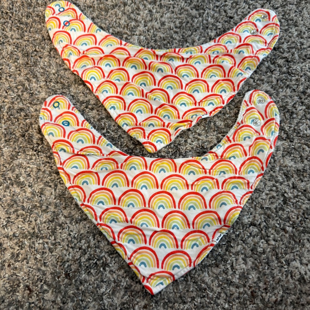 Little Sleepies Baby Bandana Bib Set 2 Pack Rainbow Print Multi Color Snaps